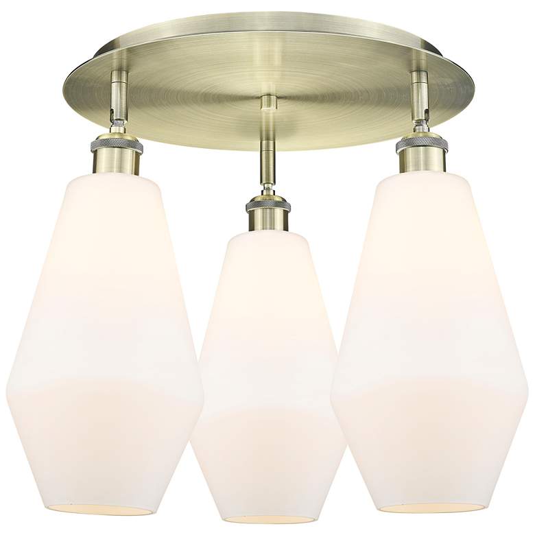 Image 1 Cindyrella 18.75"W 3 Light Antique Brass Flush Mount w/ Cased White Sh