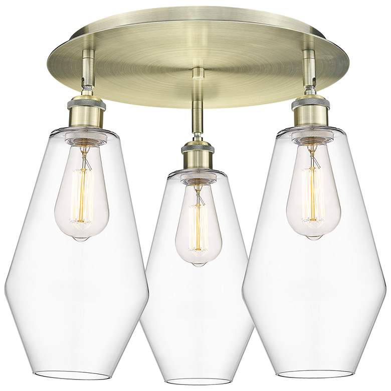 Image 1 Cindyrella 18.75"W 3 Light Antique Brass Flush Mount With Clear Glass