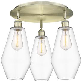 Cindyrella 18.75"W 3 Light Antique Brass Flush Mount With Clear Glass Cindyrella 18.75"W 3 Light Antique Brass Flush Mount With Clear Glass