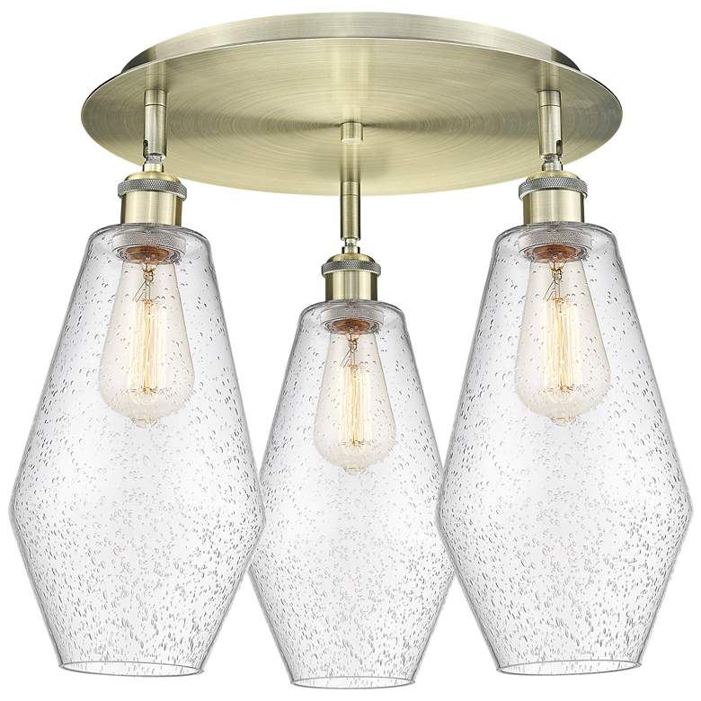 Image 1 Cindyrella 18.75"W 3 Light Antique Brass Flush Mount With Seedy Glass