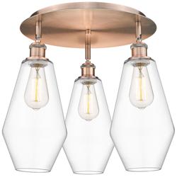 Cindyrella 18.75"W 3 Light Antique Copper Flush Mount w/ Clear Glass S