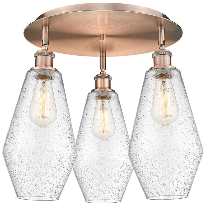 Image 1 Cindyrella 18.75"W 3 Light Antique Copper Flush Mount w/ Seedy Glass S