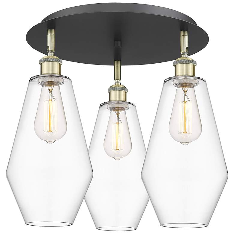 Image 1 Cindyrella 18.75"W 3 Light Black Antique Brass Flush Mount w/ Clear Sh