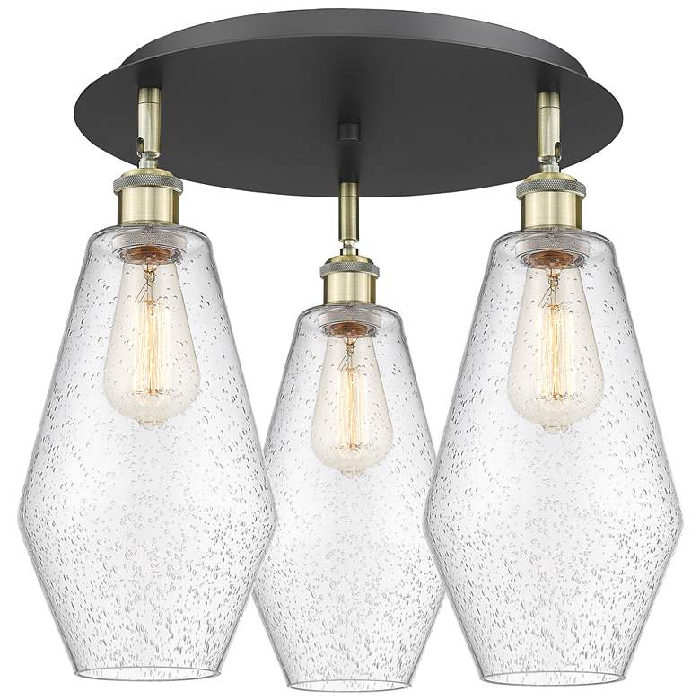 Image 1 Cindyrella 18.75"W 3 Light Black Antique Brass Flush Mount w/ Seedy Sh