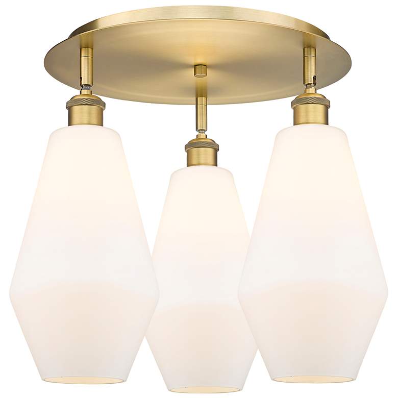 Image 1 Cindyrella 18.75"W 3 Light Brushed Brass Flush Mount w/ Cased White Sh