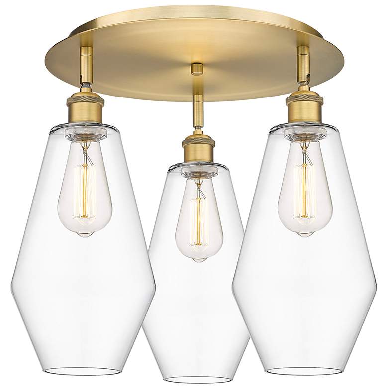 Image 1 Cindyrella 18.75"W 3 Light Brushed Brass Flush Mount With Clear Glass