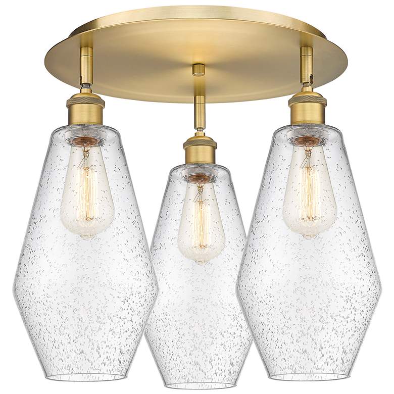 Image 1 Cindyrella 18.75"W 3 Light Brushed Brass Flush Mount With Seedy Glass