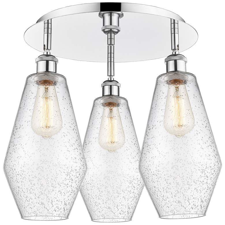 Image 1 Cindyrella 18.75"W 3 Light Polished Chrome Flush Mount w/ Seedy Glass