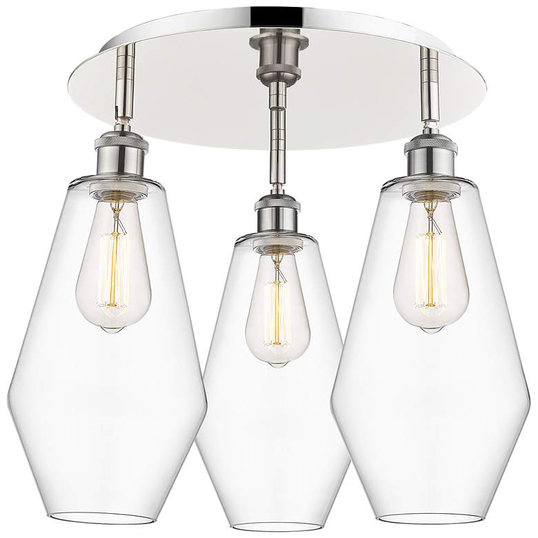 Image 1 Cindyrella 18.75"W 3 Light Polished Nickel Flush Mount w/ Clear Glass