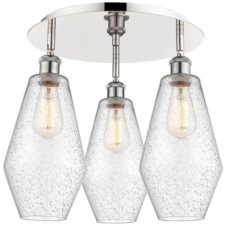 Image 1 Cindyrella 18.75"W 3 Light Polished Nickel Flush Mount w/ Seedy Glass