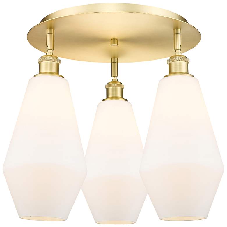 Image 1 Cindyrella 18.75"W 3 Light Satin Gold Flush Mount w/ Cased White Shade