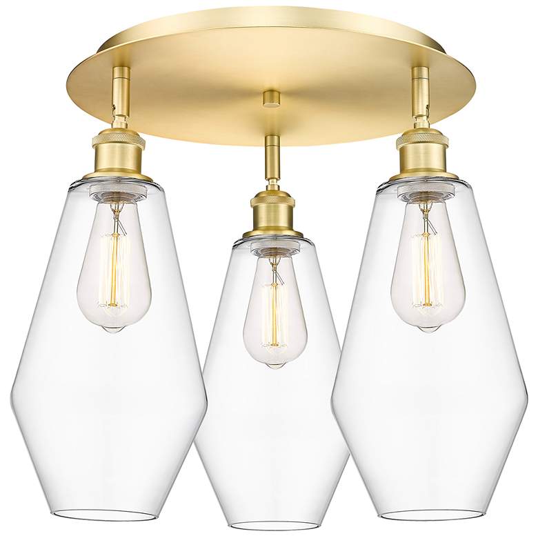 Image 1 Cindyrella 18.75"W 3 Light Satin Gold Flush Mount With Clear Glass Sha