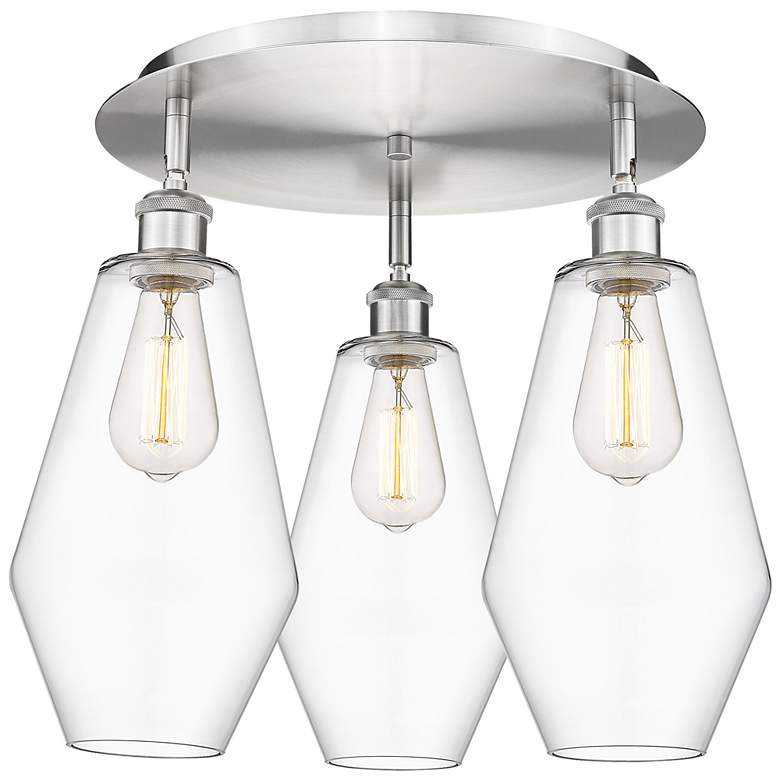 Image 1 Cindyrella 18.75"W 3 Light Satin Nickel Flush Mount With Clear Glass S