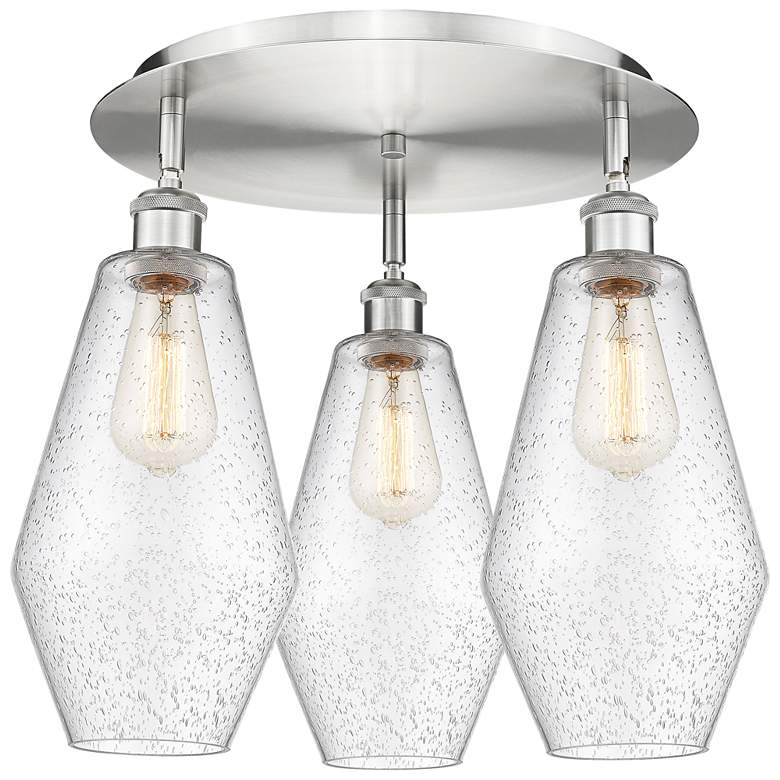 Image 1 Cindyrella 18.75"W 3 Light Satin Nickel Flush Mount With Seedy Glass S