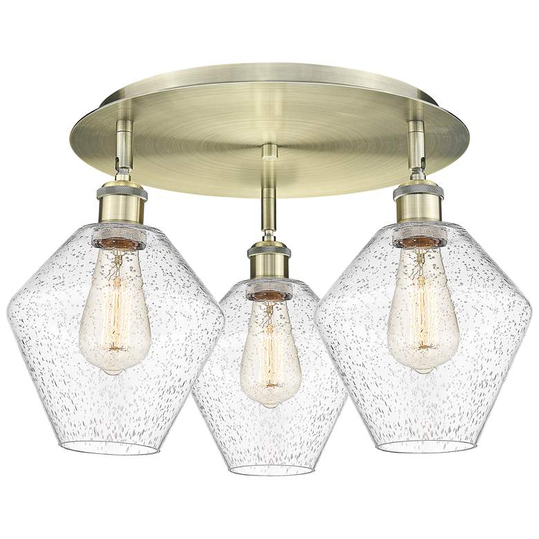 Image 1 Cindyrella 19.75"W 3 Light Antique Brass Flush Mount With Seedy Glass