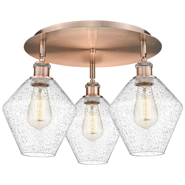 Image 1 Cindyrella 19.75"W 3 Light Antique Copper Flush Mount w/ Seedy Glass S
