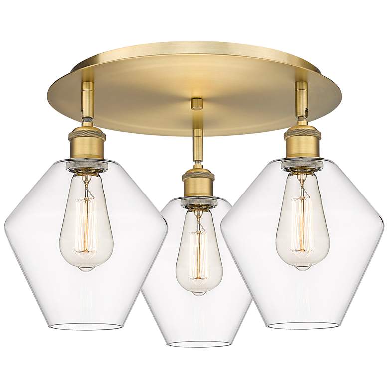 Image 1 Cindyrella 19.75"W 3 Light Brushed Brass Flush Mount With Clear Glass