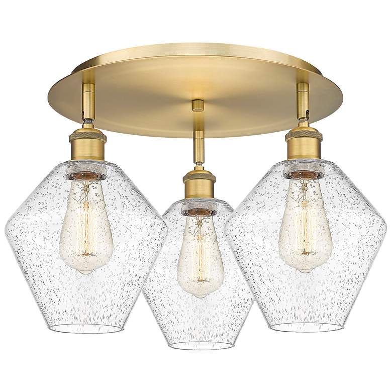 Image 1 Cindyrella 19.75"W 3 Light Brushed Brass Flush Mount With Seedy Glass