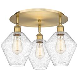 Cindyrella 19.75"W 3 Light Brushed Brass Flush Mount With Seedy Glass