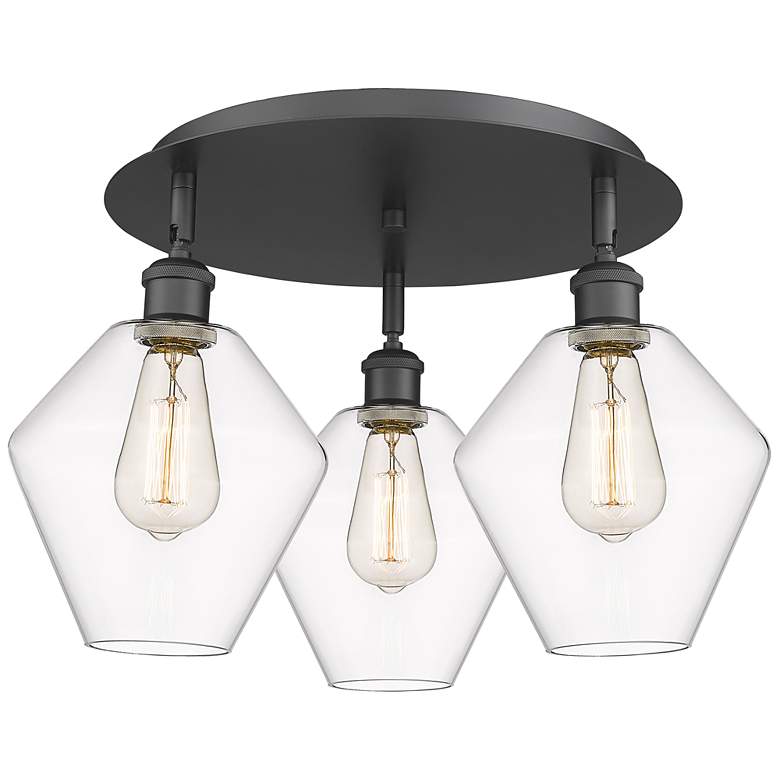 Image 1 Cindyrella 19.75"W 3 Light Matte Black Flush Mount With Clear Glass Sh