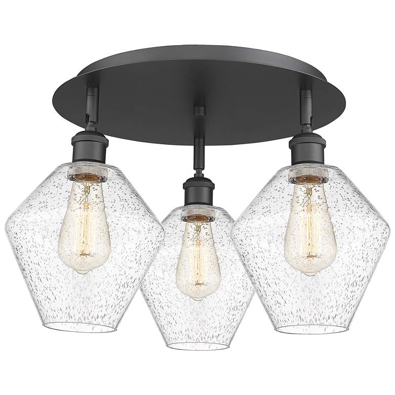 Image 1 Cindyrella 19.75"W 3 Light Matte Black Flush Mount With Seedy Glass Sh