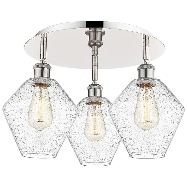 Image 1 Cindyrella 19.75"W 3 Light Polished Nickel Flush Mount w/ Seedy Glass