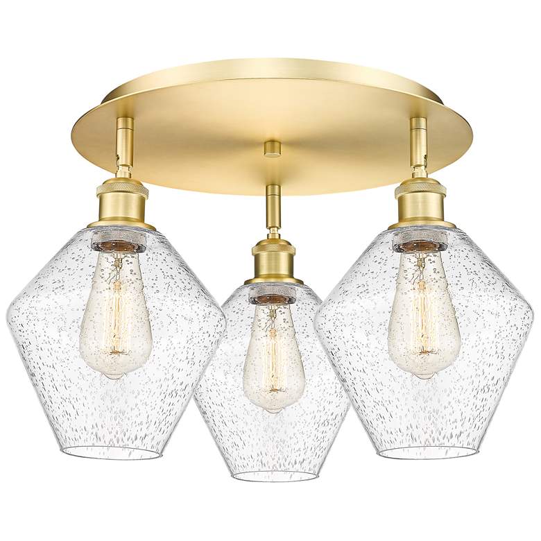 Image 1 Cindyrella 19.75"W 3 Light Satin Gold Flush Mount With Seedy Glass Sha