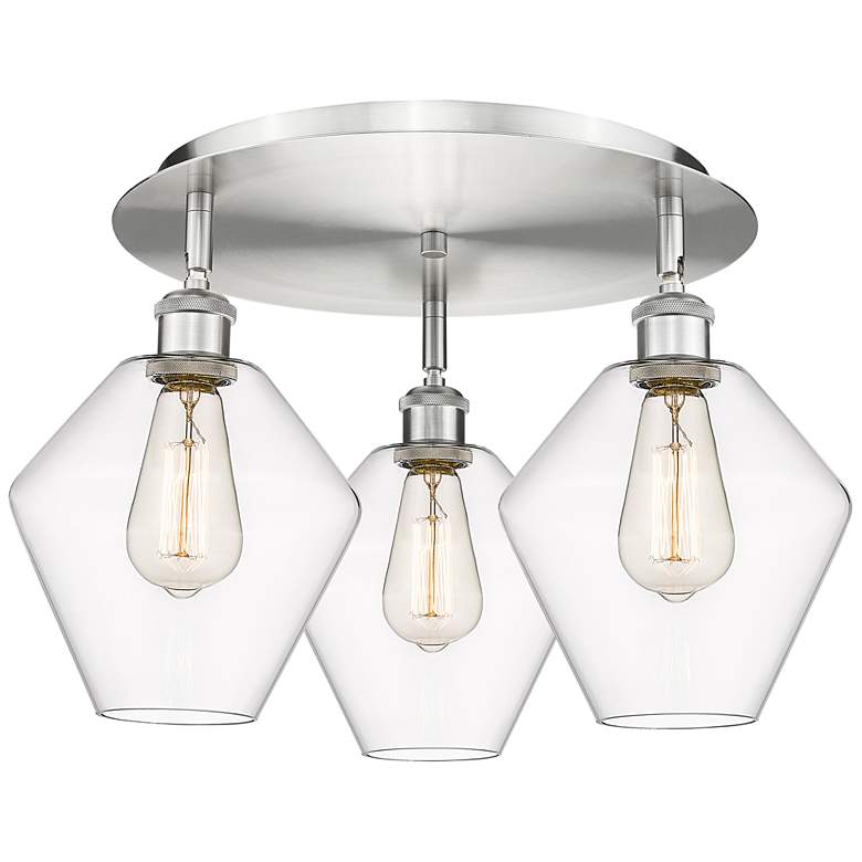 Image 1 Cindyrella 19.75"W 3 Light Satin Nickel Flush Mount With Clear Glass S