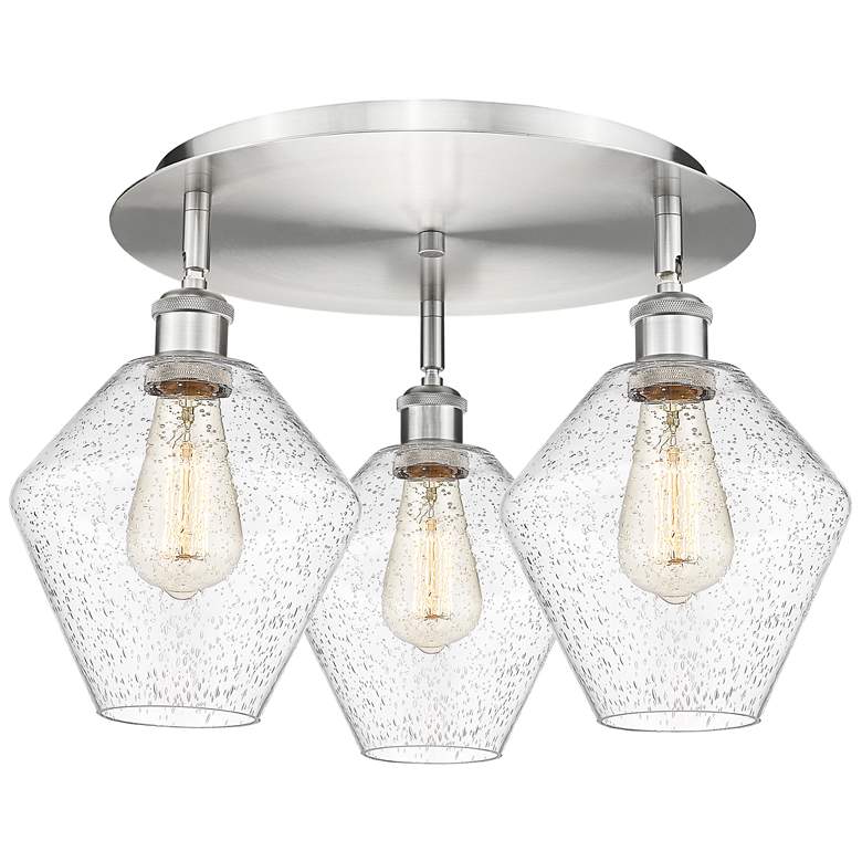 Image 1 Cindyrella 19.75"W 3 Light Satin Nickel Flush Mount With Seedy Glass S