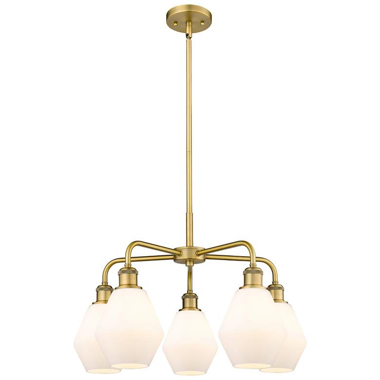 Image 1 Cindyrella 24"W 5 Light Brushed Brass Stem Chandelier w/ Cased White S