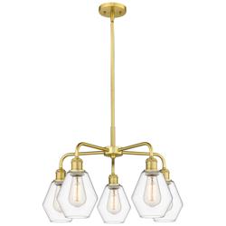 Cindyrella 24&quot;W 5 Light Satin Gold Stem Hung Chandelier With Clear Sha