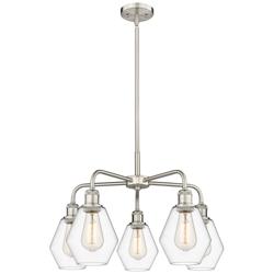 Cindyrella 24"W 5 Light Satin Nickel Stem Hung Chandelier With Clear S