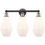 Cindyrella 25"W 3 Light Black Brass Bath Light With Cased White Shade