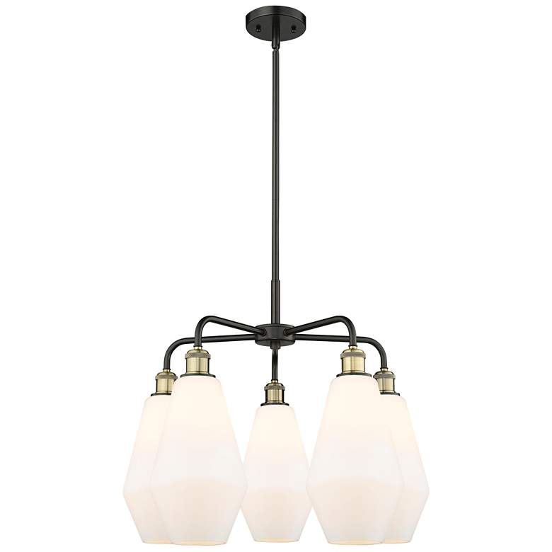 Image 1 Cindyrella 25"W 5 Light Black Brass Stem Chandelier w/ Cased White Sha
