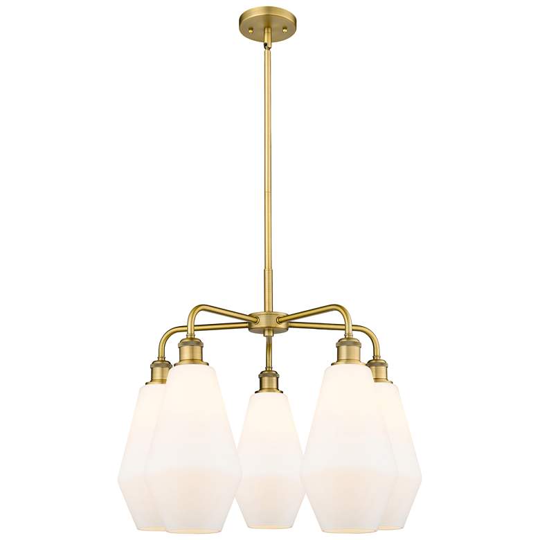 Image 1 Cindyrella 25"W 5 Light Brushed Brass Stem Chandelier w/ Cased White S
