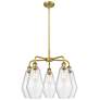Cindyrella 25"W 5 Light Brushed Brass Stem Hung Chandelier With Seedy