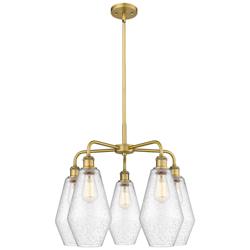 Cindyrella 25"W 5 Light Brushed Brass Stem Hung Chandelier With Seedy