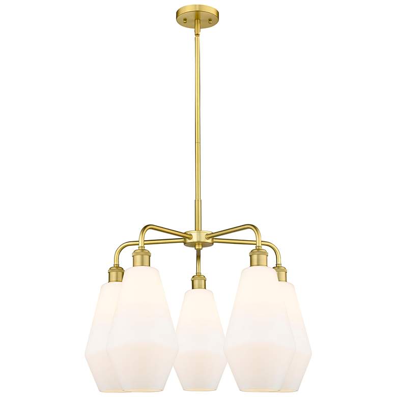 Image 1 Cindyrella 25"W 5 Light Satin Gold Stem Chandelier w/ Cased White Shad