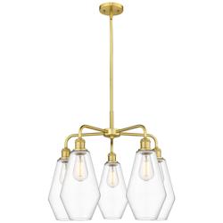 Cindyrella 25&quot;W 5 Light Satin Gold Stem Hung Chandelier With Clear Sha