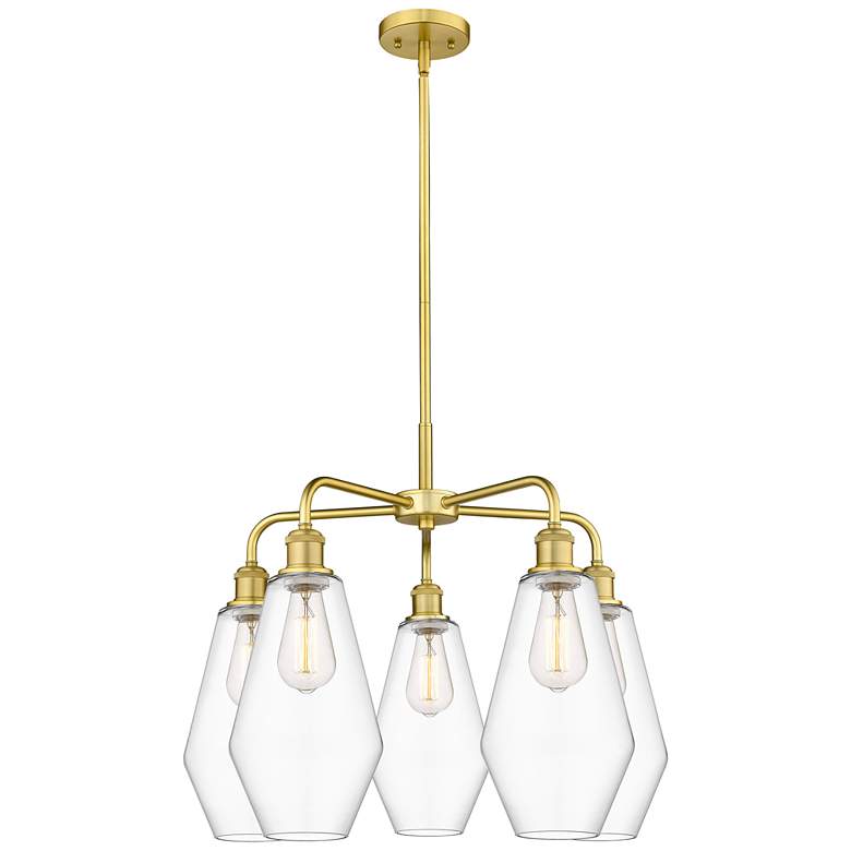 Image 1 Cindyrella 25"W 5 Light Satin Gold Stem Hung Chandelier With Clear Sha