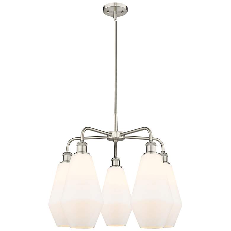Image 1 Cindyrella 25"W 5 Light Satin Nickel Stem Chandelier w/ Cased White Sh