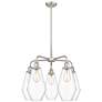 Cindyrella 25"W 5 Light Satin Nickel Stem Hung Chandelier With Clear S
