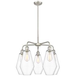 Cindyrella 25"W 5 Light Satin Nickel Stem Hung Chandelier With Clear S