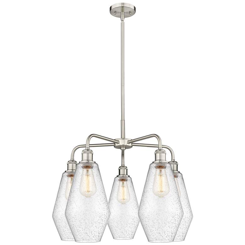 Image 1 Cindyrella 25"W 5 Light Satin Nickel Stem Hung Chandelier With Seedy S