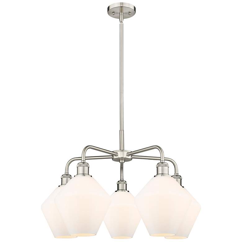 Image 1 Cindyrella 26"W 5 Light Satin Nickel Stem Chandelier w/ Cased White Sh