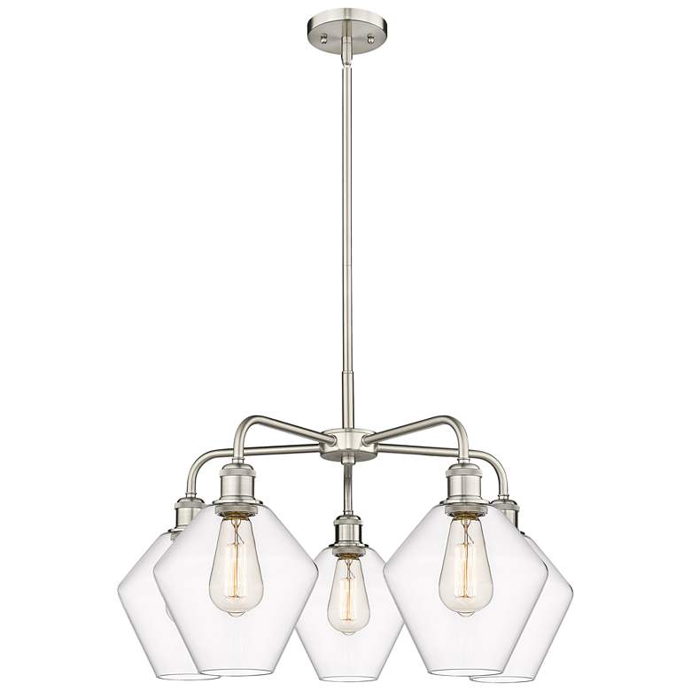 Image 1 Cindyrella 26"W 5 Light Satin Nickel Stem Hung Chandelier With Clear S