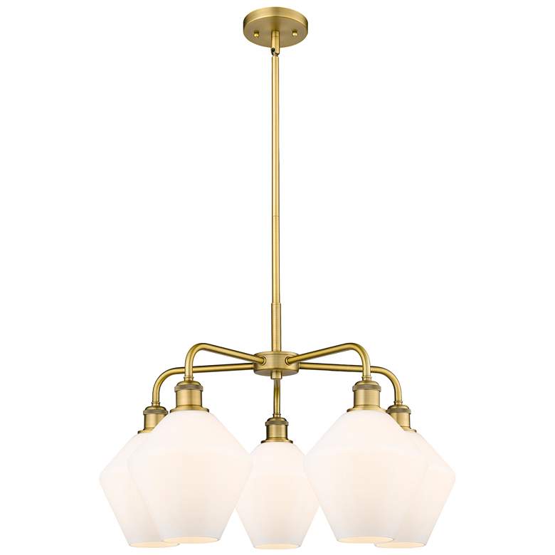 Image 1 Cindyrella 28.13"W 5 Light Brushed Brass Stemmed Chandelier w/ White S