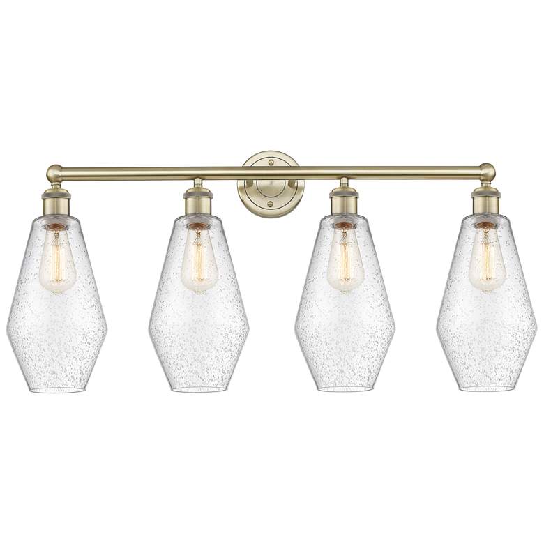 Image 1 Cindyrella 34"W 4 Light Antique Brass Bath Vanity Light With Seedy Sha