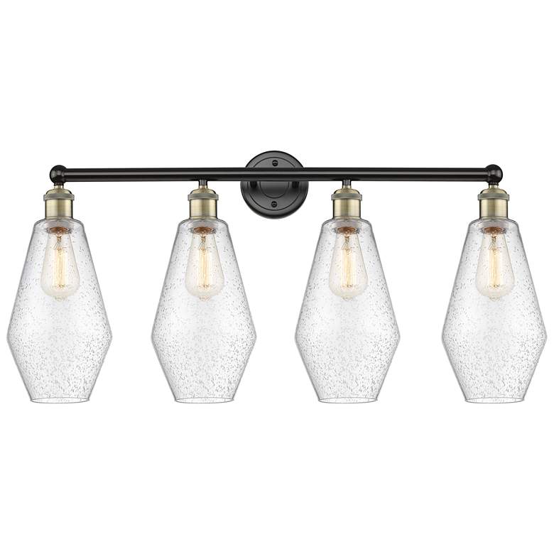 Image 1 Cindyrella 34"W 4 Light Black Antique Brass Bath Light With Seedy Shad