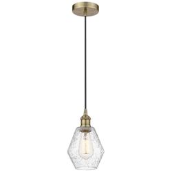 Cindyrella 6" Antique Brass Mini Pendant w/ Seedy Shade